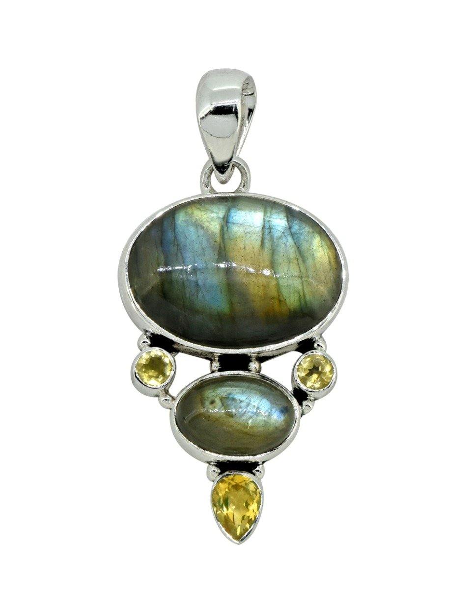 Labradorite Gemstone Solid 925 Sterling Silver Pendant 2" - YoTreasure