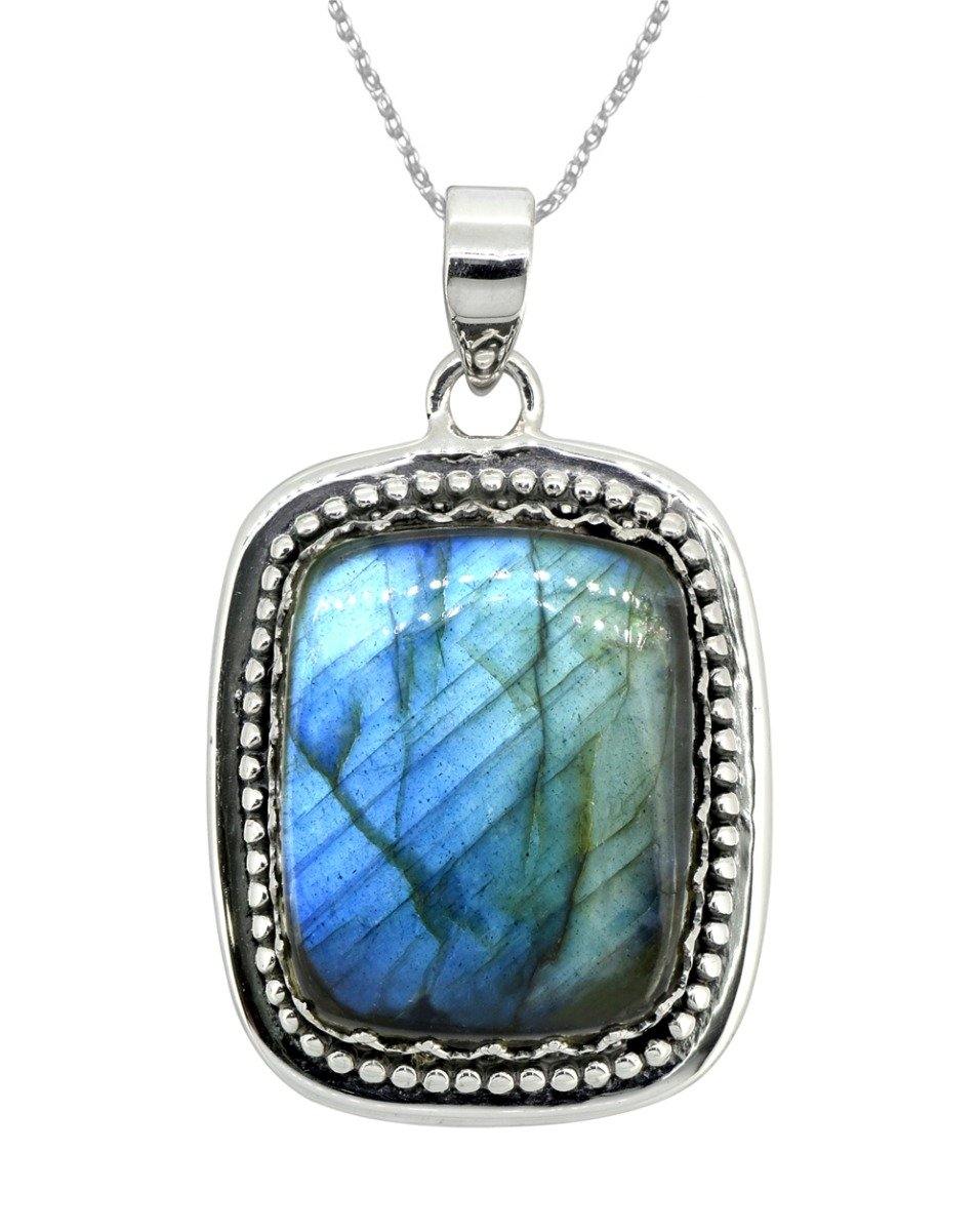 Labradorite Solid 925 Sterling Silver Pendant 1 3/4" - YoTreasure