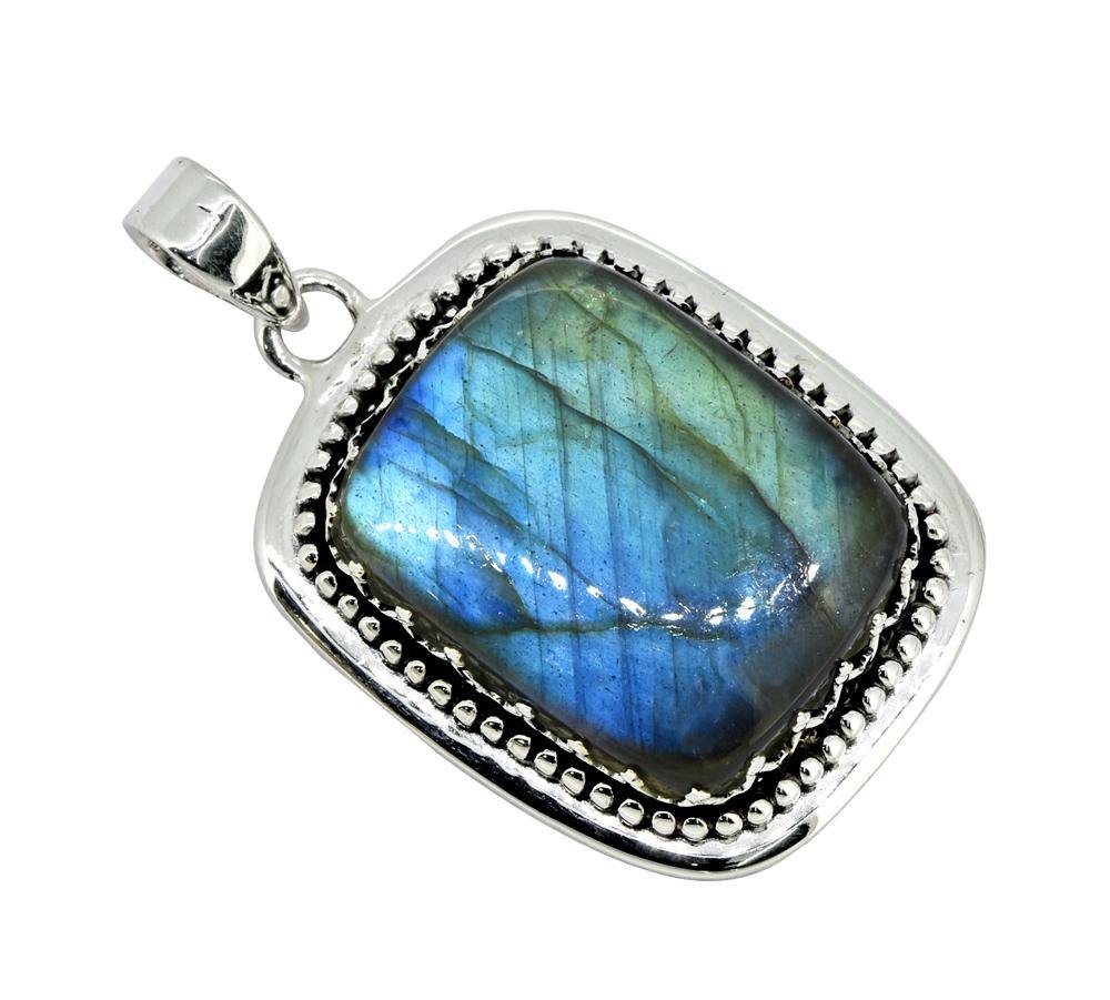 Labradorite Solid 925 Sterling Silver Pendant 1 3/4" - YoTreasure