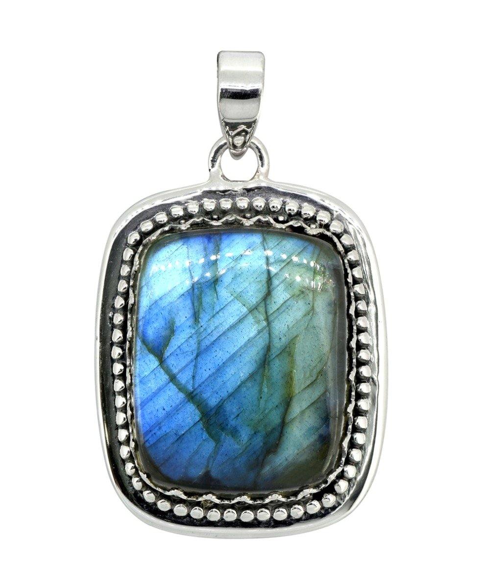 Labradorite Solid 925 Sterling Silver Pendant 1 3/4" - YoTreasure