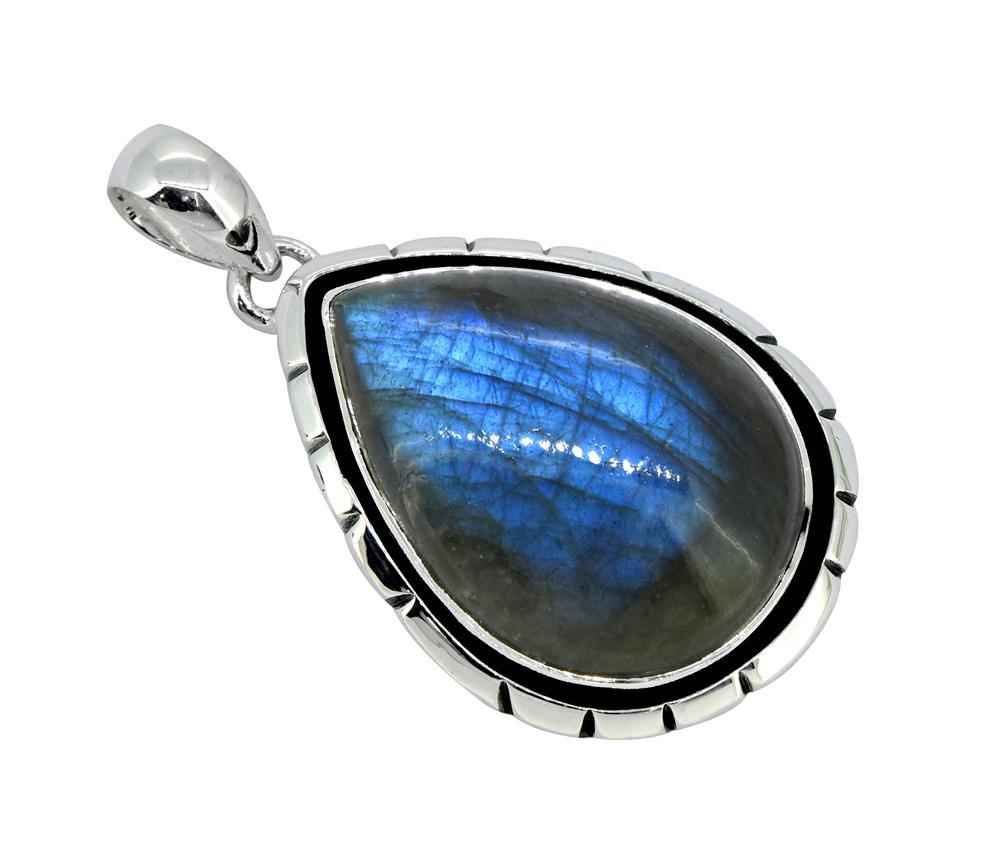 Labradorite Gemstone Solid 925 Sterling Silver Pendant 2" - YoTreasure