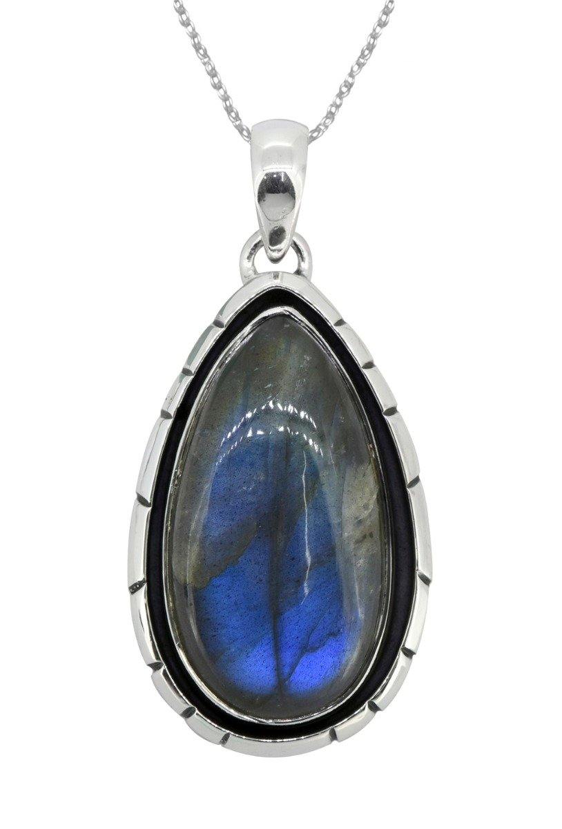Labradorite Solid 925 Sterling Silver Pendant 2" - YoTreasure