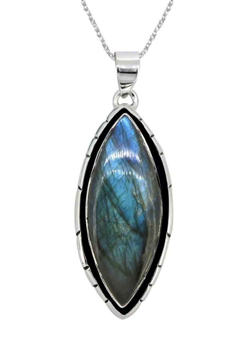 Labradorite Solid 925 Sterling Silver Pendant 2 1/2" - YoTreasure