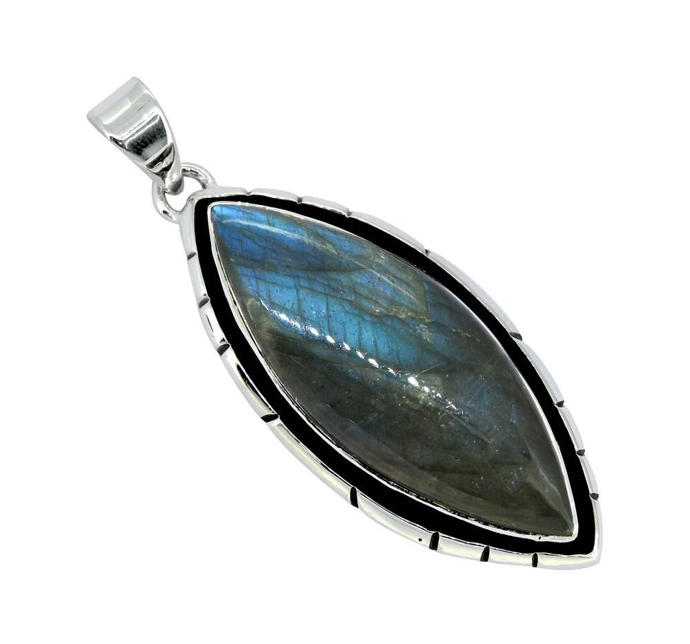 Labradorite Solid 925 Sterling Silver Pendant 2 1/2" - YoTreasure
