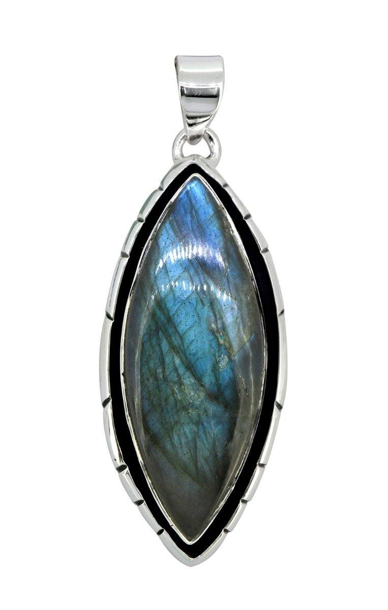 Labradorite Solid 925 Sterling Silver Pendant 2 1/2" - YoTreasure