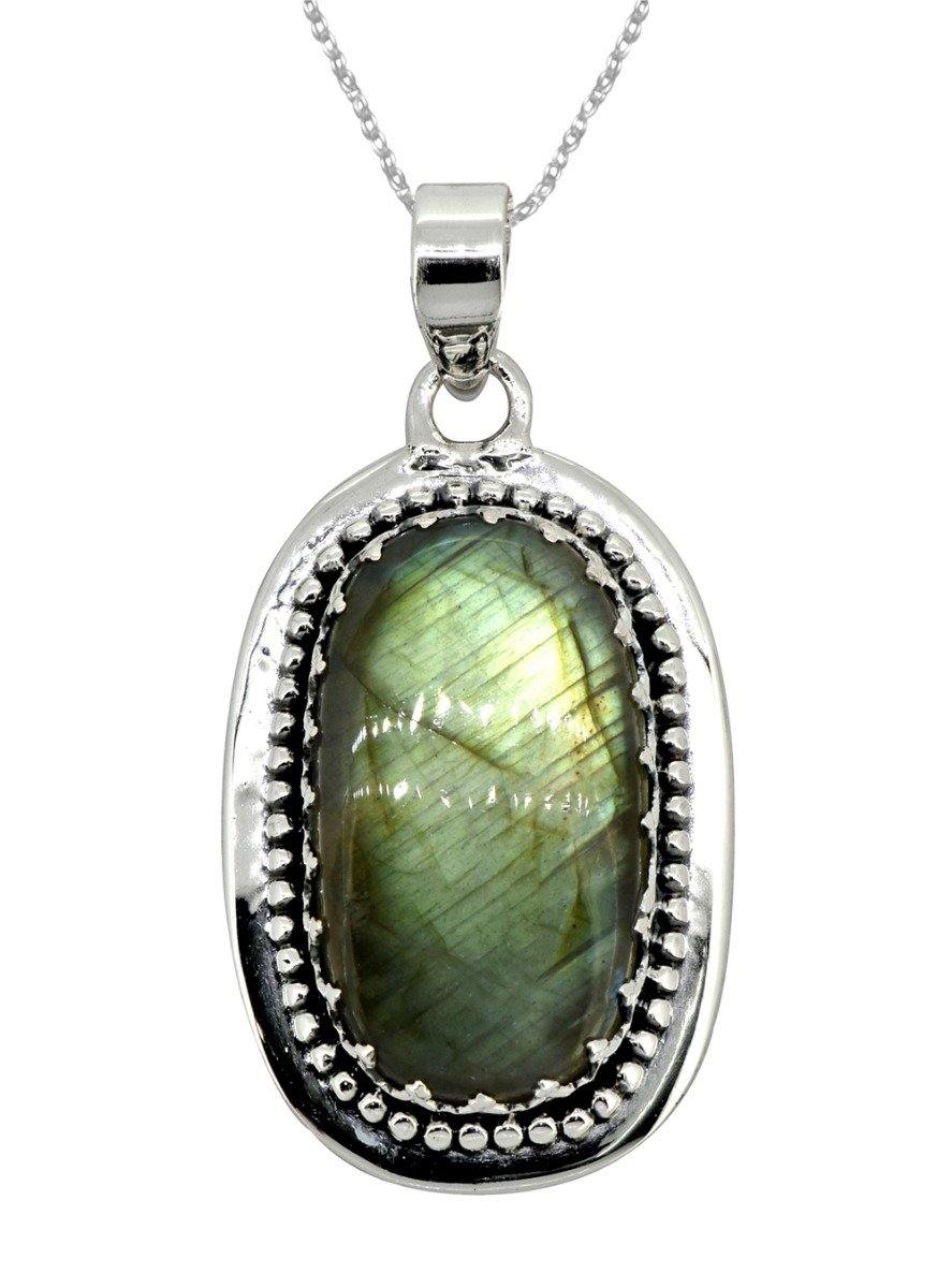 Labradorite Solid 925 Sterling Silver Pendant Silver Jewelry 1 3/4" - YoTreasure