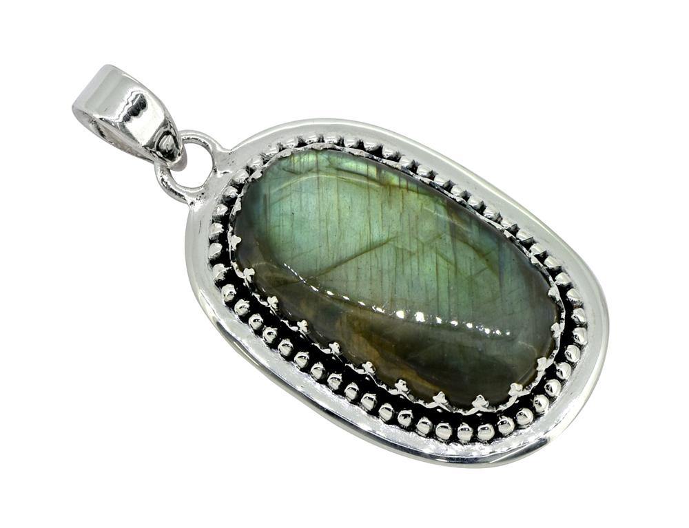 Labradorite Solid 925 Sterling Silver Pendant Silver Jewelry 1 3/4" - YoTreasure