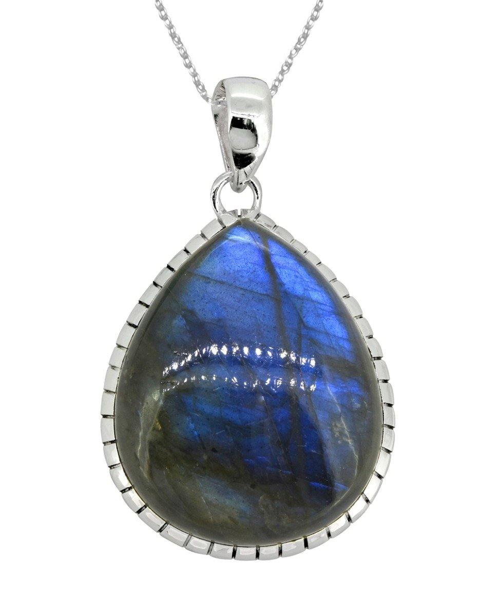 Labradorite Solid 925 Sterling Silver Pendant  2" - YoTreasure