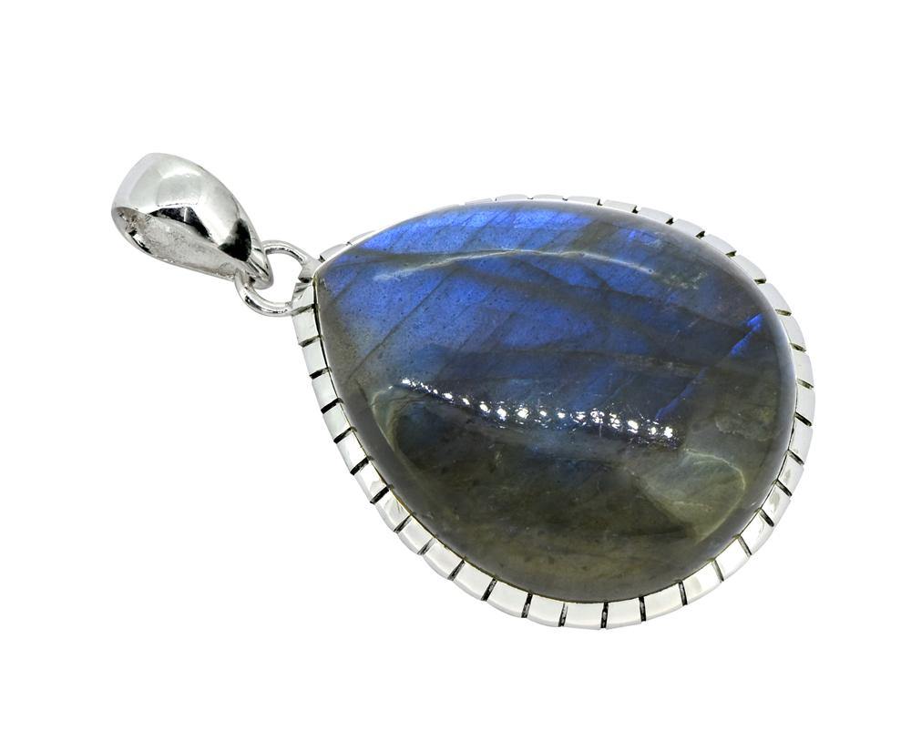 Labradorite Solid 925 Sterling Silver Pendant  2" - YoTreasure