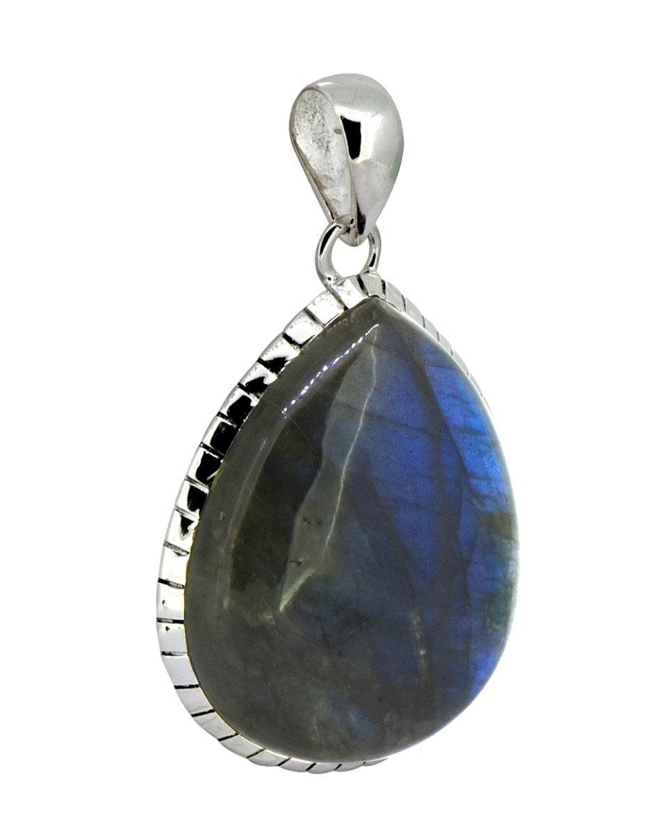 Labradorite Solid 925 Sterling Silver Pendant  2" - YoTreasure