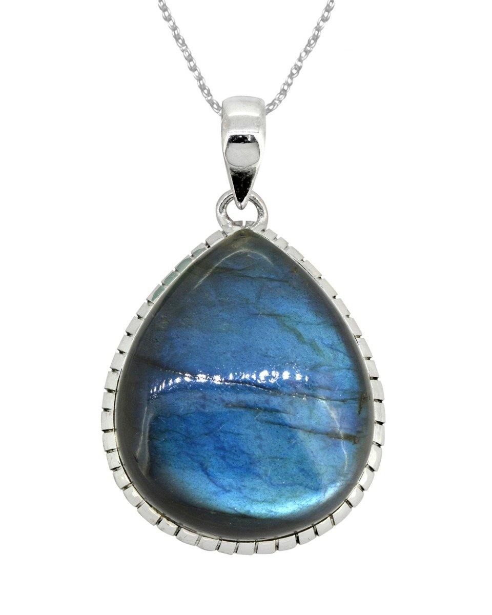 Labradorite Gemstone Solid 925 Sterling Silver Pendant 2" - YoTreasure