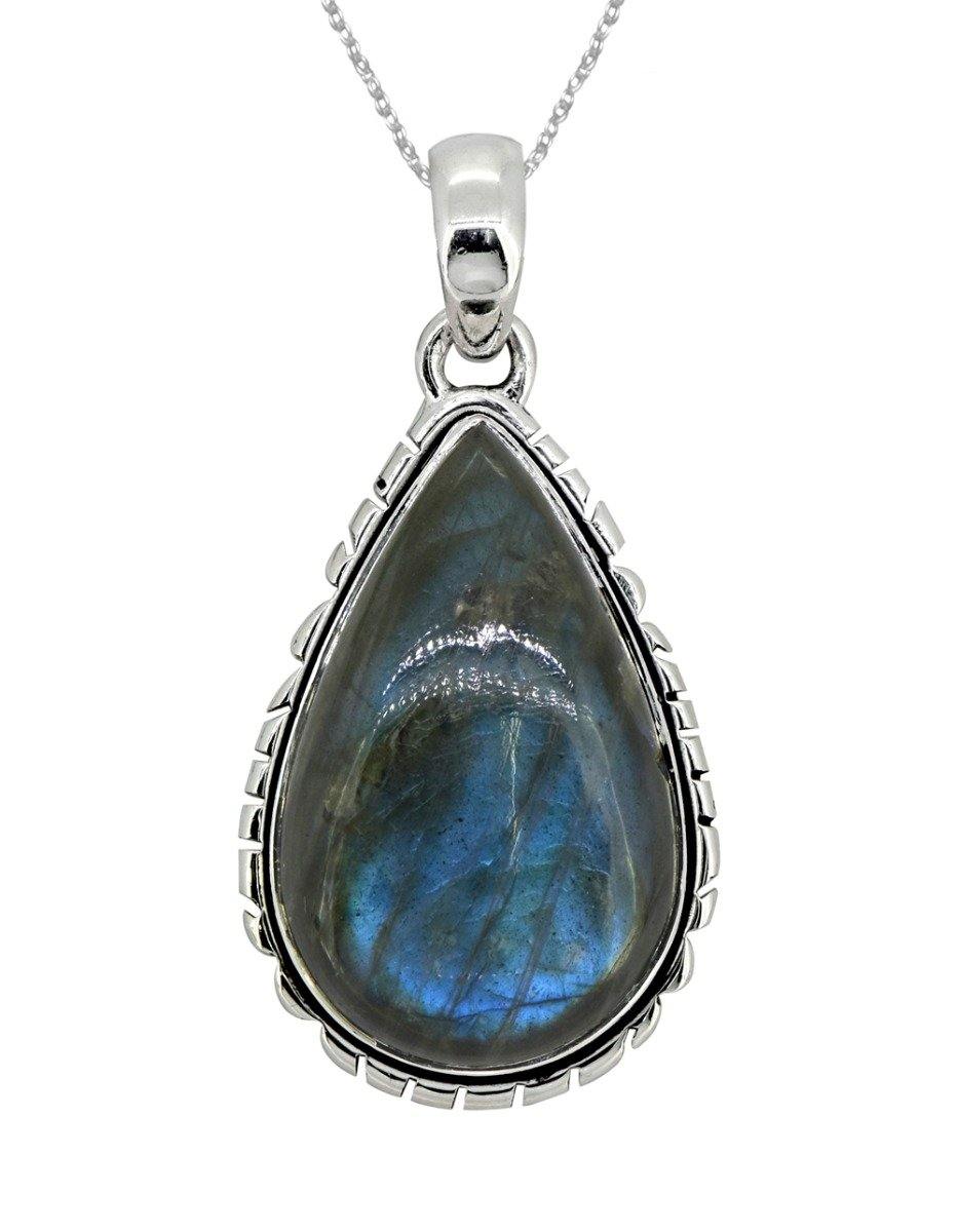 Labradorite Solid 925 Sterling Silver Pendant 1 3/4" - YoTreasure