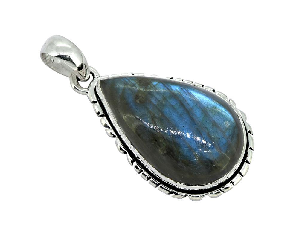 Labradorite Solid 925 Sterling Silver Pendant 1 3/4" - YoTreasure