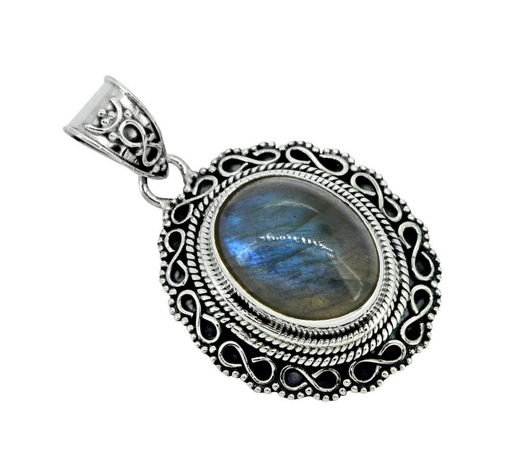 Labradorite Solid 925 Sterling Silver Pendant 1 1/2" - YoTreasure