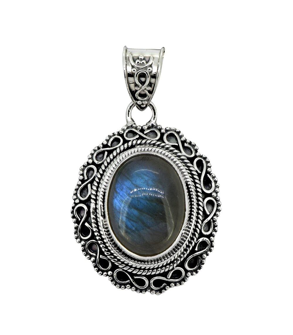 Labradorite Solid 925 Sterling Silver Pendant 1 1/2" - YoTreasure