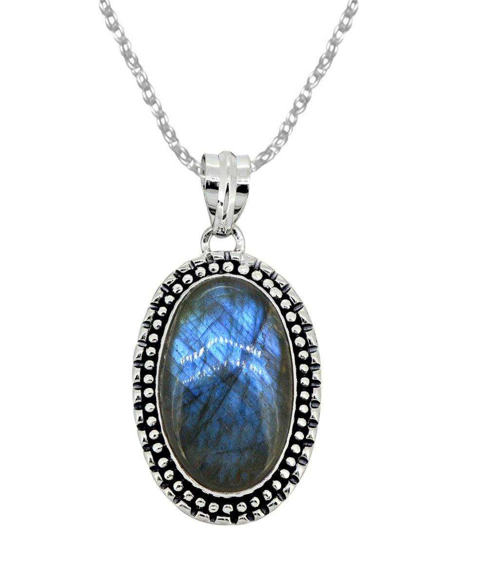 Labradorite Solid 925 Sterling Silver Pendant 1 3/4" - YoTreasure
