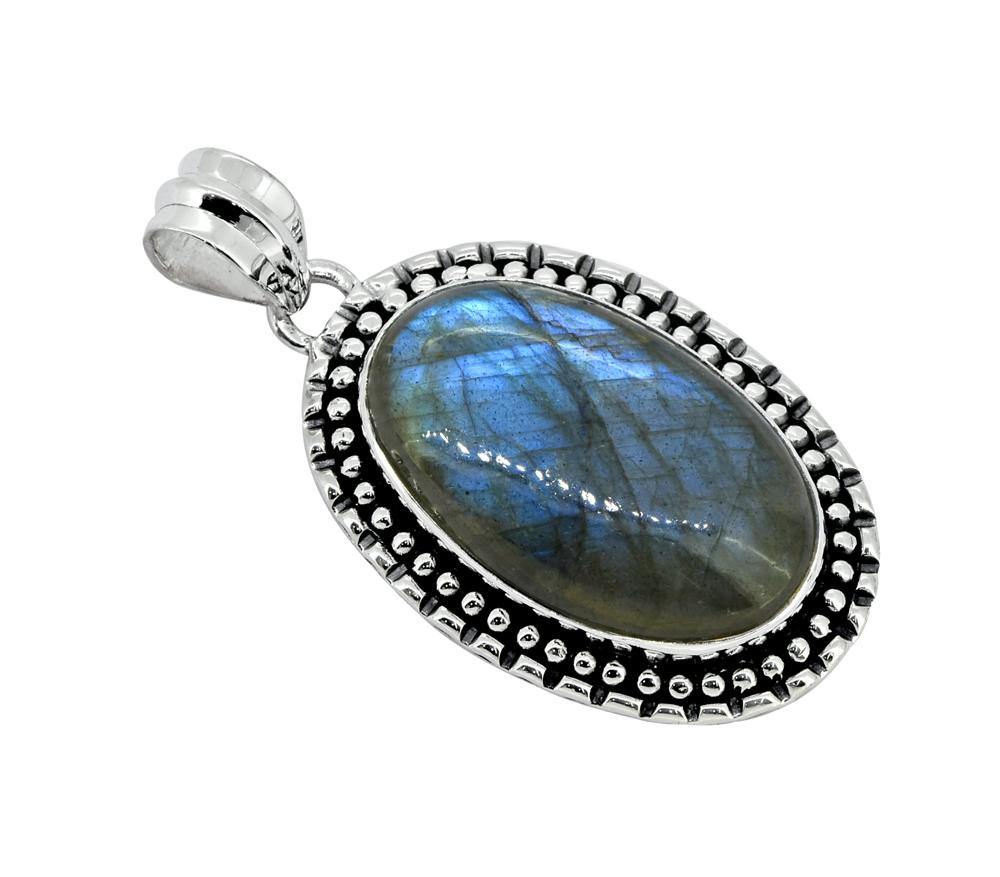 Labradorite Solid 925 Sterling Silver Pendant 1 3/4" - YoTreasure