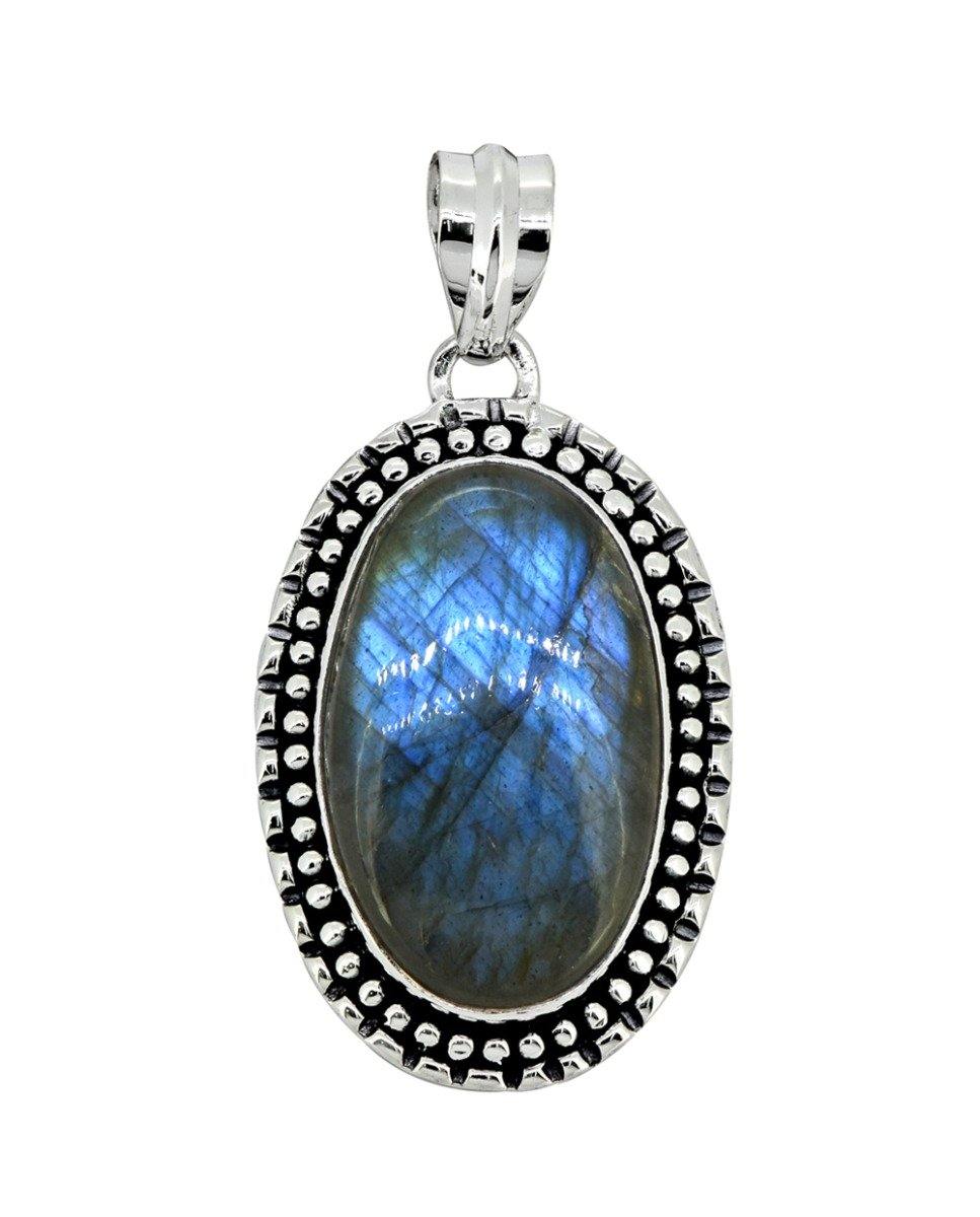 Labradorite Solid 925 Sterling Silver Pendant 1 3/4" - YoTreasure