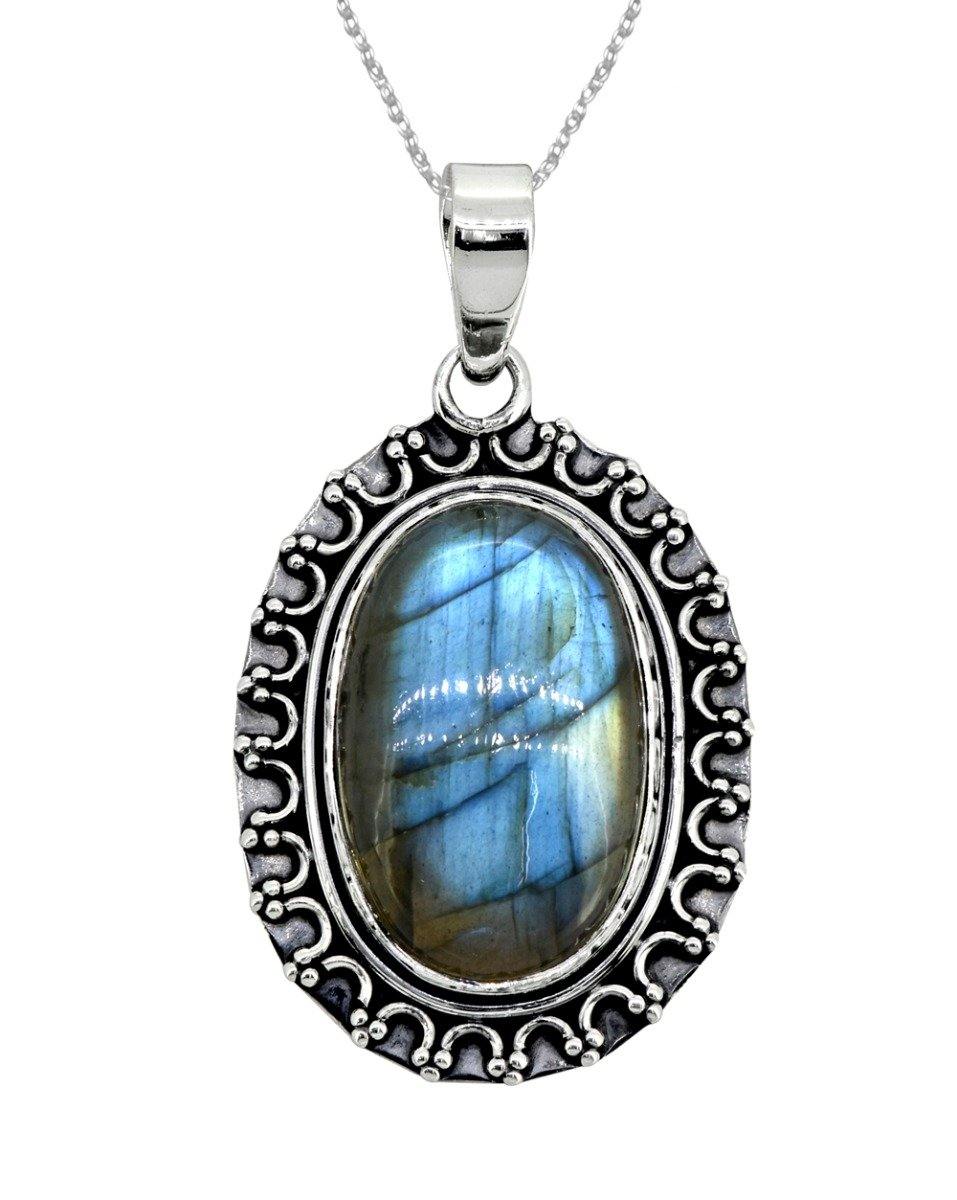 Labradorite Solid 925 Sterling Silver Pendant 1 3/4" - YoTreasure