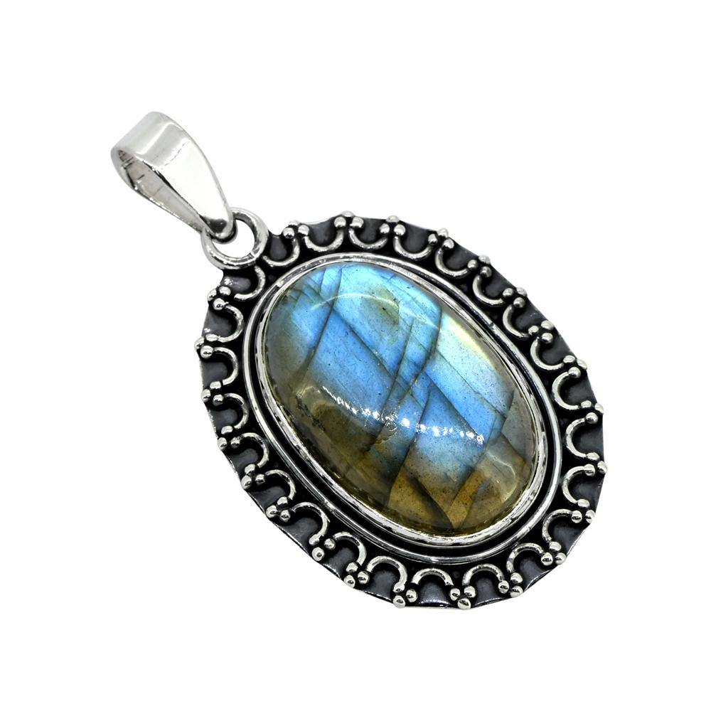 Labradorite Solid 925 Sterling Silver Pendant 1 3/4" - YoTreasure