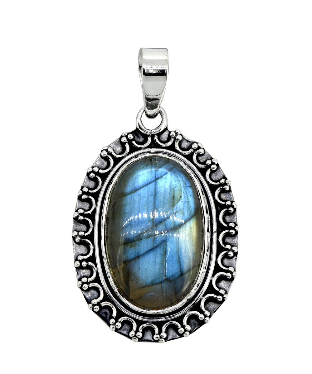 Labradorite Solid 925 Sterling Silver Pendant 1 3/4" - YoTreasure