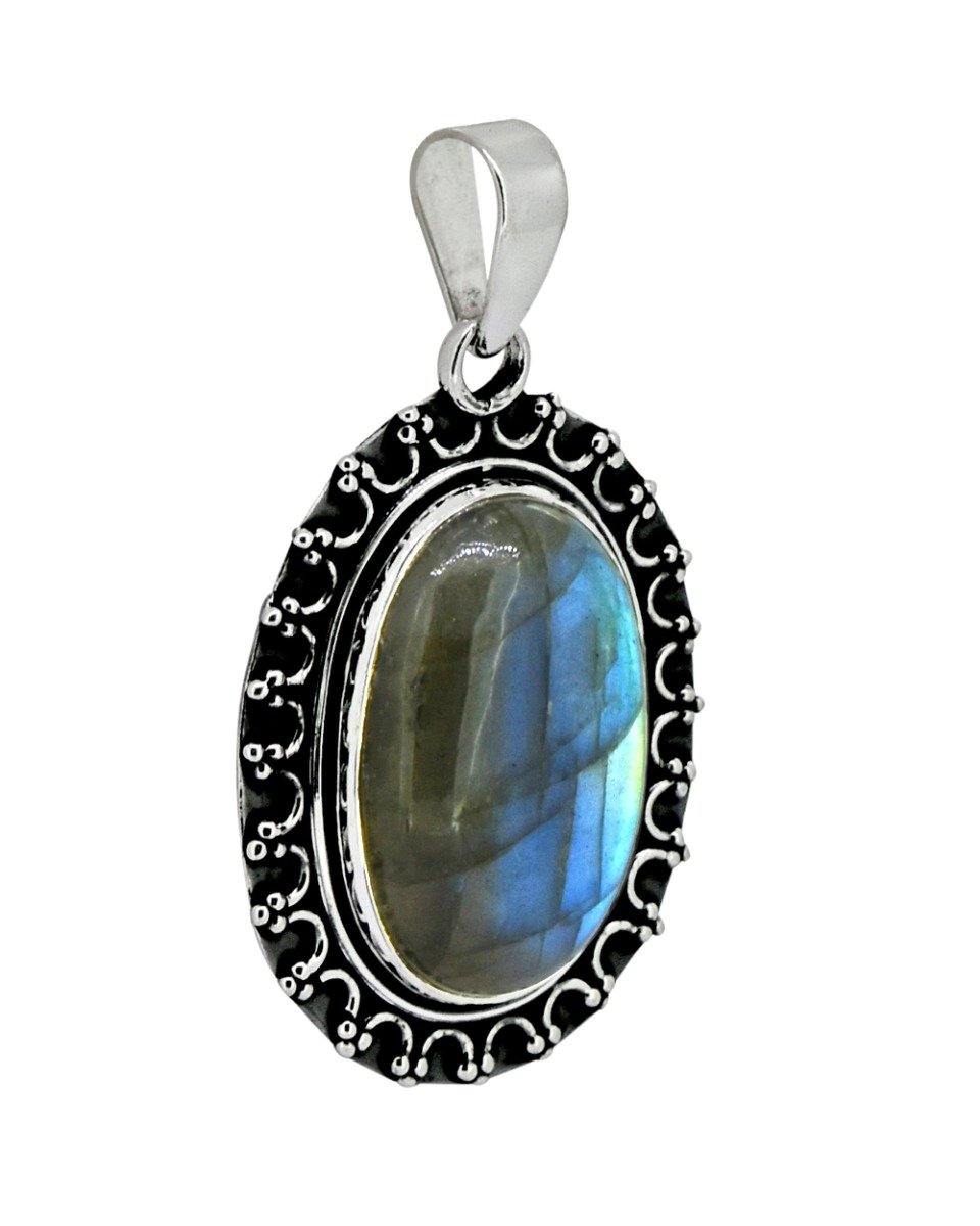 Labradorite Solid 925 Sterling Silver Pendant 1 3/4" - YoTreasure