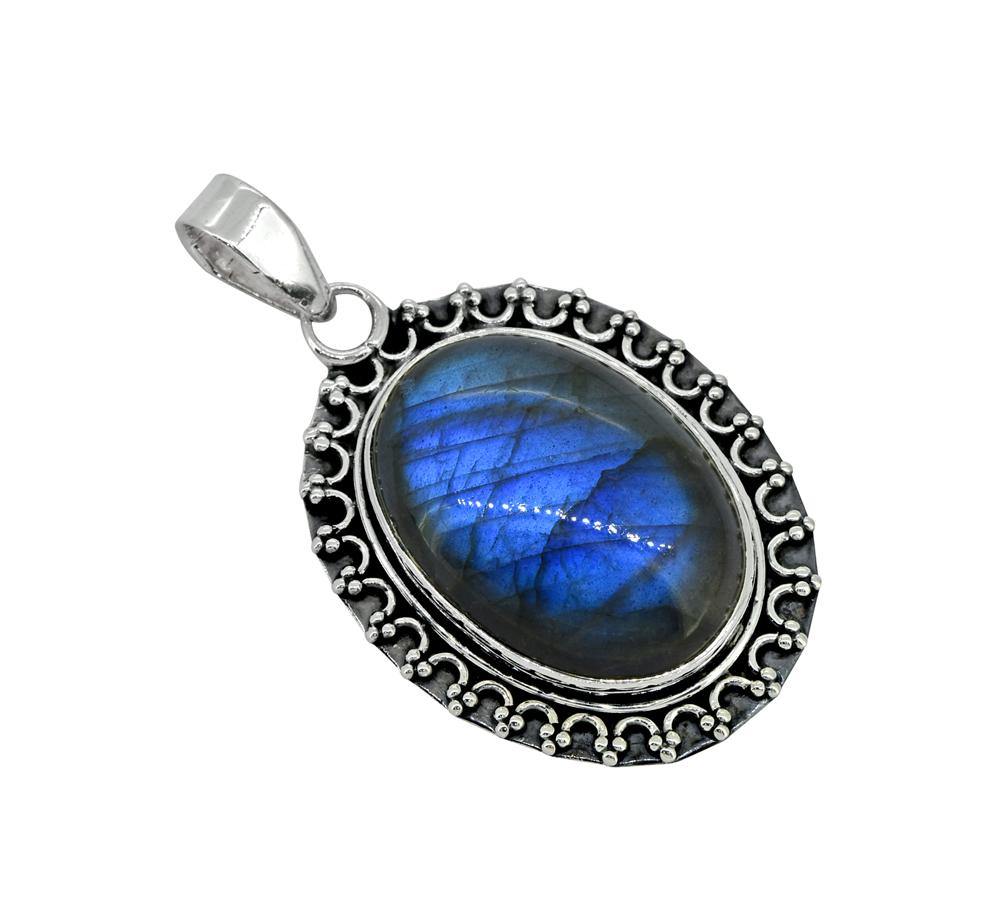 Labradorite Solid 925 Sterling Silver Pendant 1 3/4" - YoTreasure