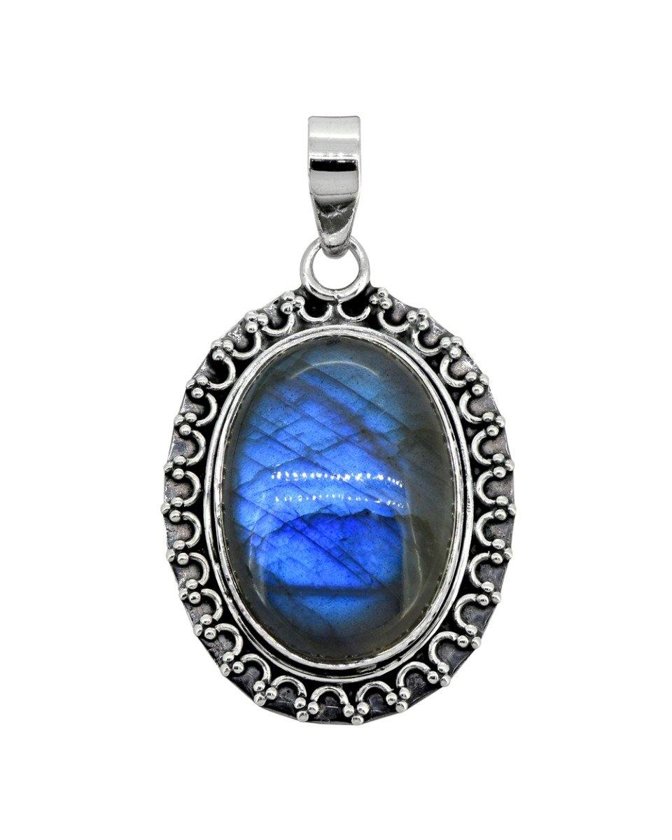 Labradorite Solid 925 Sterling Silver Pendant 1 3/4" - YoTreasure
