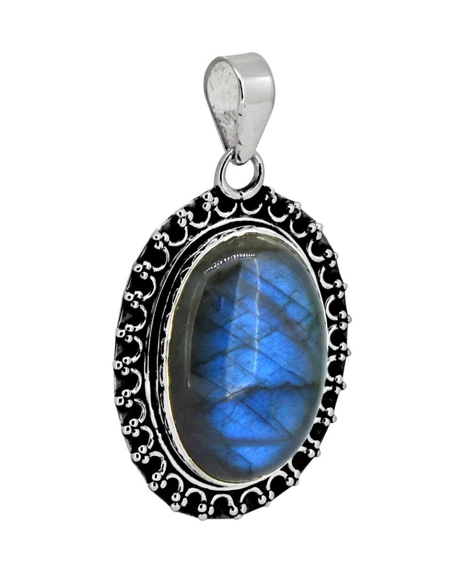 Labradorite Solid 925 Sterling Silver Pendant 1 3/4" - YoTreasure