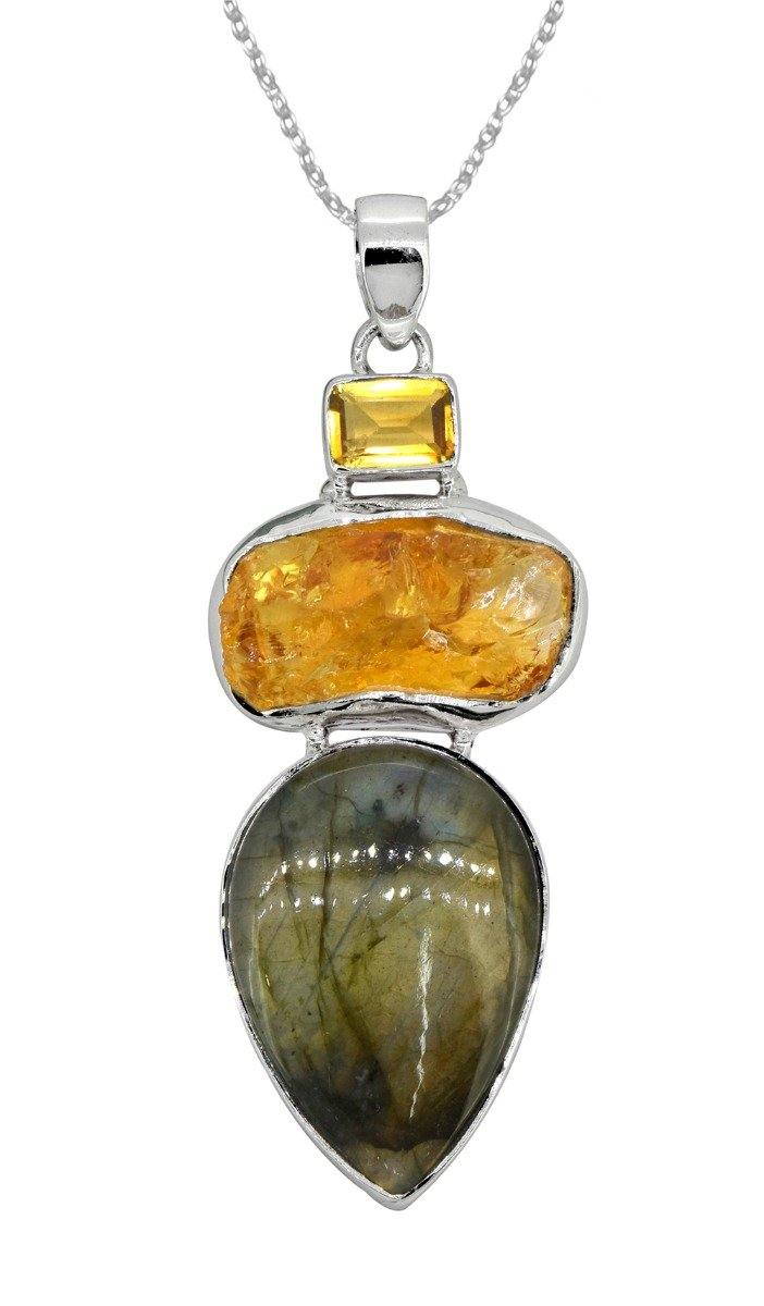 Labradorite Solid 925 Sterling Silver Pendant 3" - YoTreasure