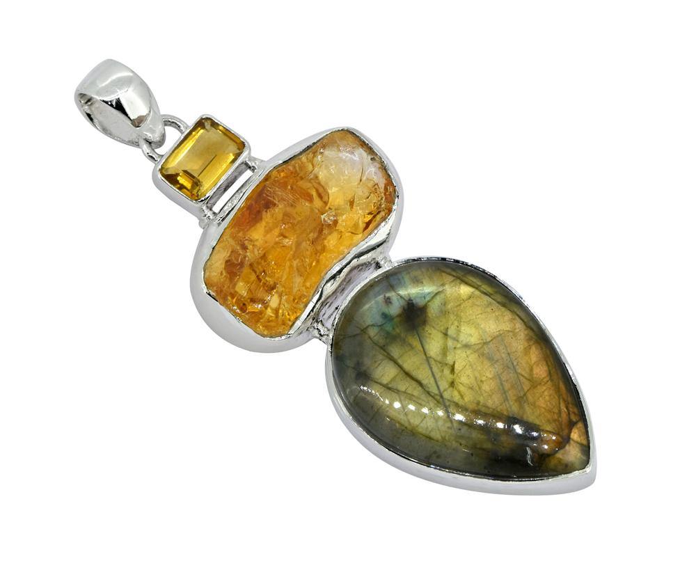 Labradorite Solid 925 Sterling Silver Pendant 3" - YoTreasure