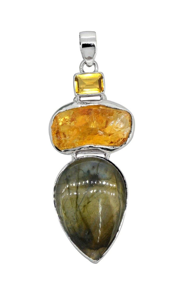 Labradorite Solid 925 Sterling Silver Pendant 3" - YoTreasure