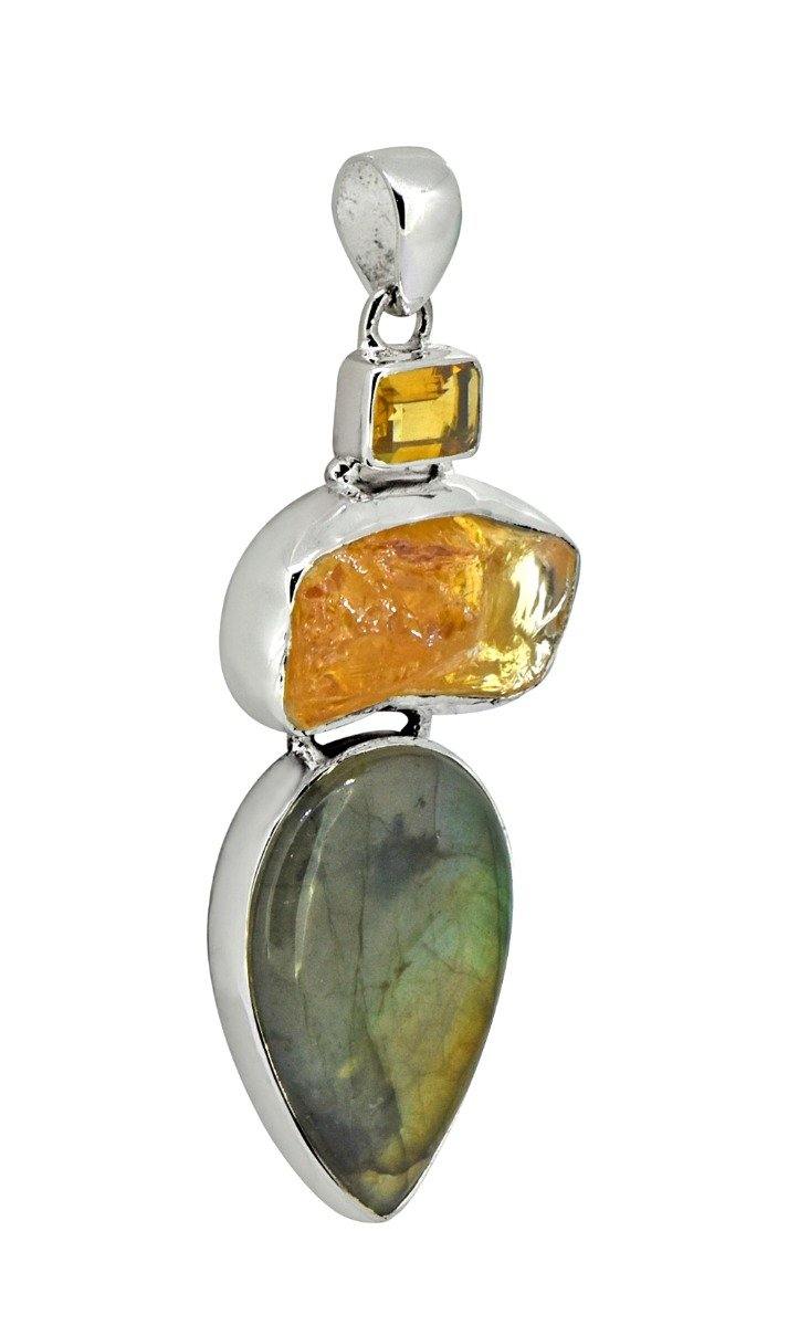 Labradorite Solid 925 Sterling Silver Pendant 3" - YoTreasure