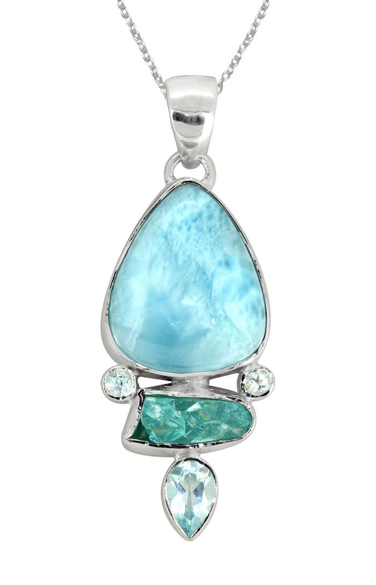 Larimar Blue Topaz Solid 925 Sterling Silver Pendant Necklace - YoTreasure