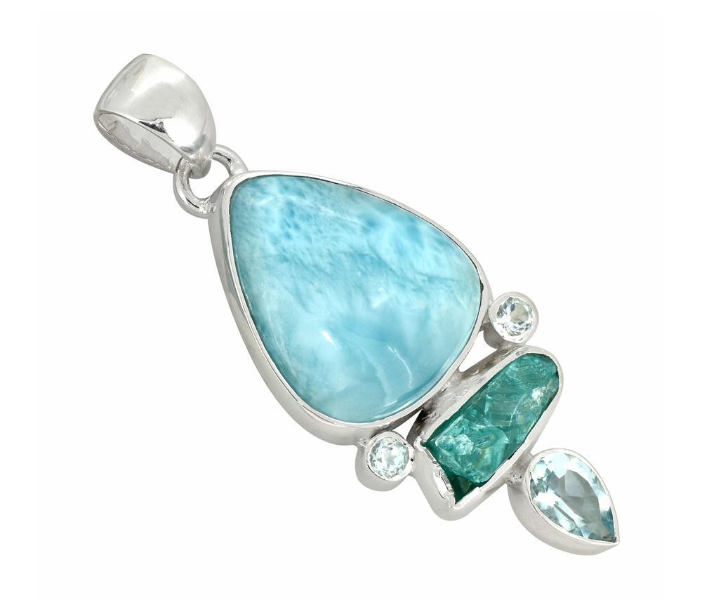 Larimar Blue Topaz Solid 925 Sterling Silver Pendant Necklace - YoTreasure