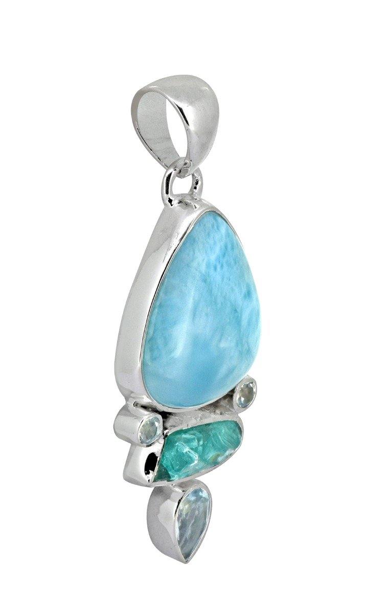 Larimar Blue Topaz Solid 925 Sterling Silver Pendant Necklace - YoTreasure