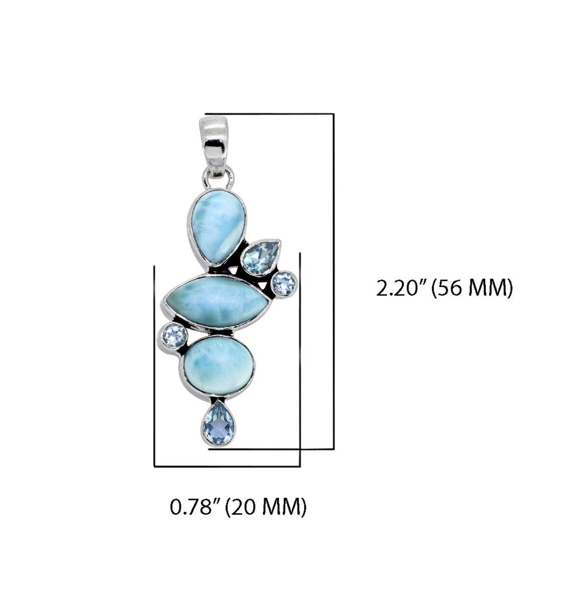 Larimar Blue topaz Solid 925 Sterling Silver Pendant Necklace - YoTreasure