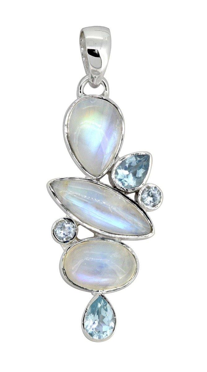 Moonstone Blue topaz Solid 925 Sterling Silver Pendant Necklace - YoTreasure