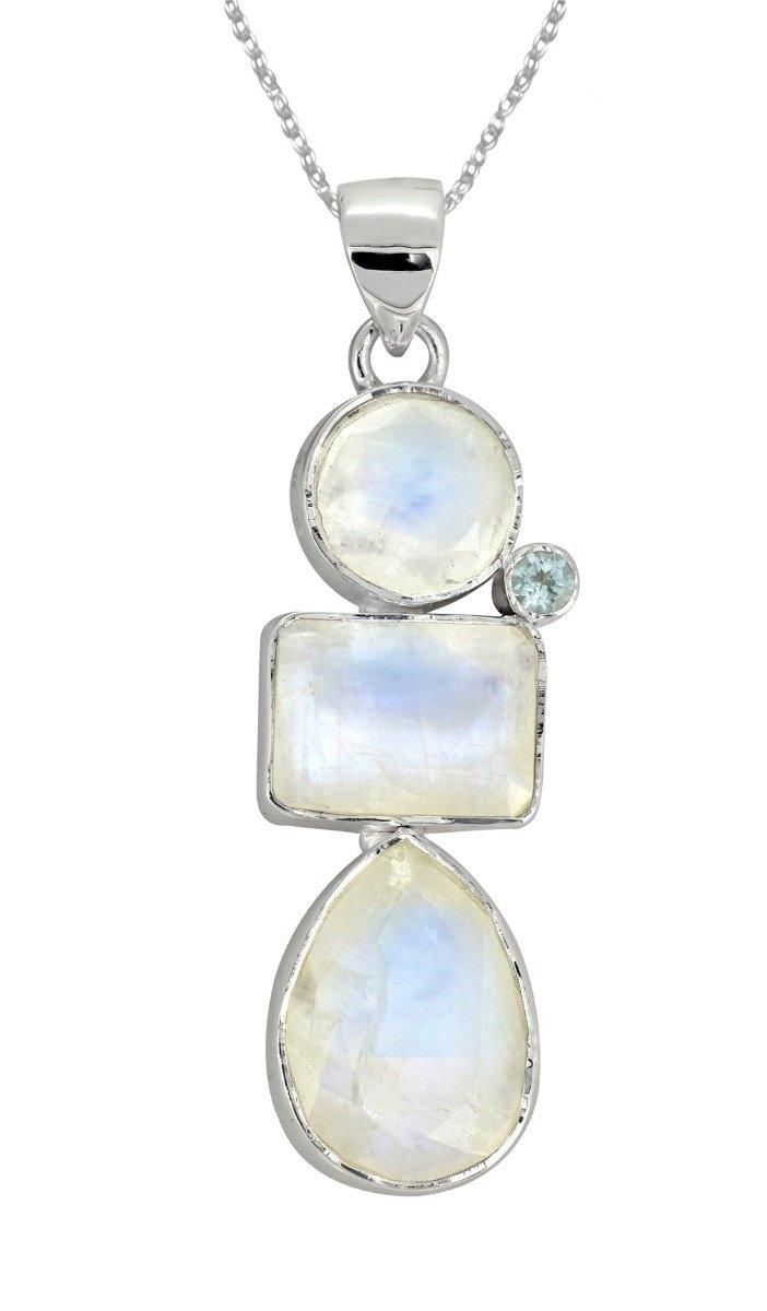 Moonstone Blue Topaz Solid 925 Sterling Silver Pendant Necklace - YoTreasure