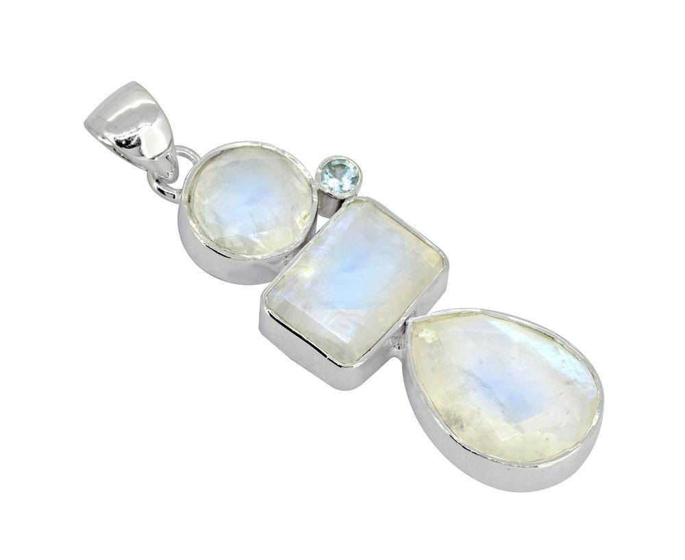 Moonstone Blue Topaz Solid 925 Sterling Silver Pendant Necklace - YoTreasure