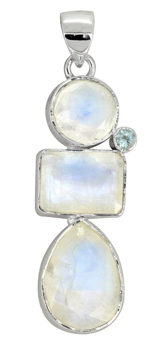 Moonstone Blue Topaz Solid 925 Sterling Silver Pendant Necklace - YoTreasure