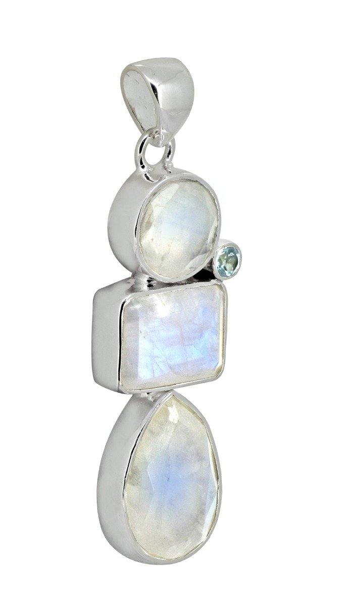 Moonstone Blue Topaz Solid 925 Sterling Silver Pendant Necklace - YoTreasure