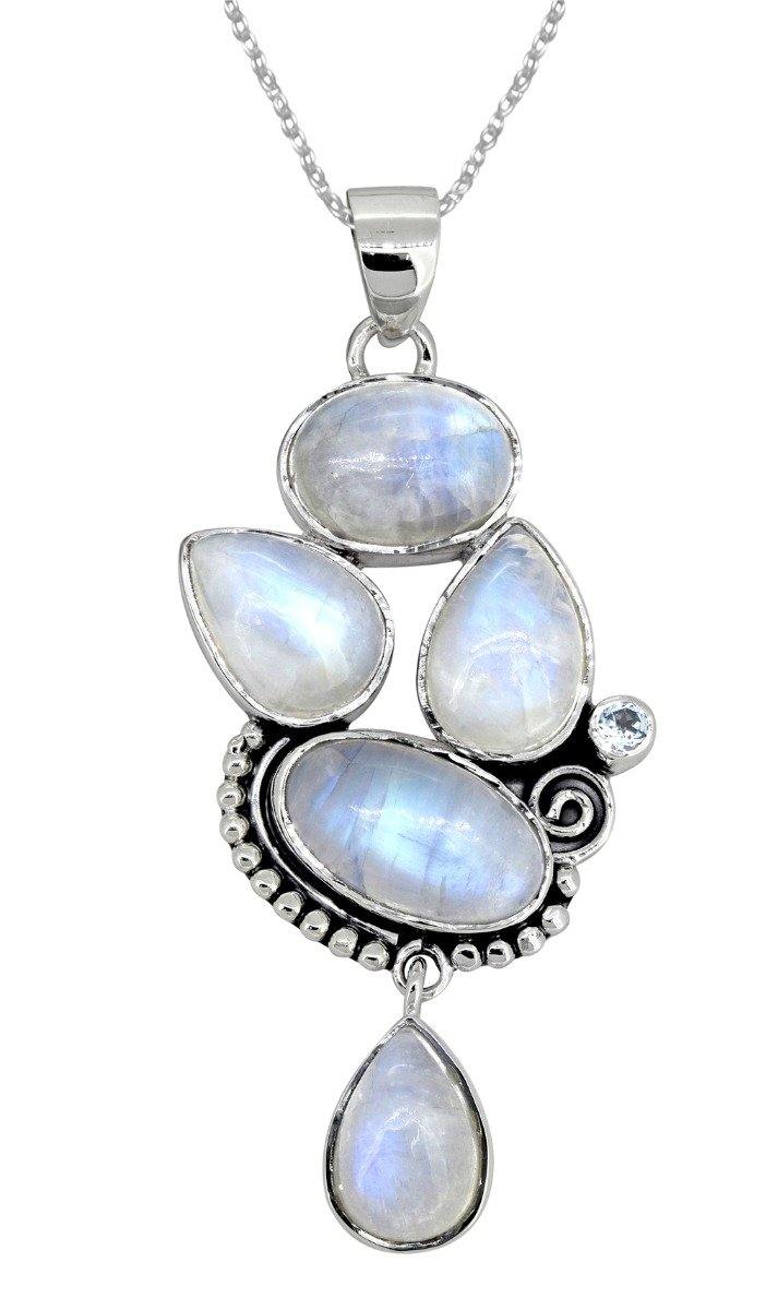 Moonstone Blue Topaz Solid 925 Sterling Silver Pendant Necklace - YoTreasure
