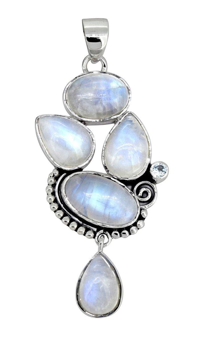 Moonstone Blue Topaz Solid 925 Sterling Silver Pendant Necklace - YoTreasure