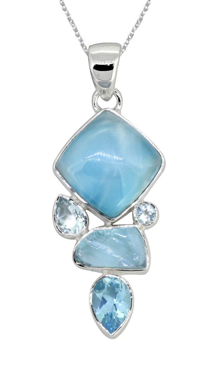 Larimar Solid 925 Sterling Silver Chain Pendant Necklace - YoTreasure