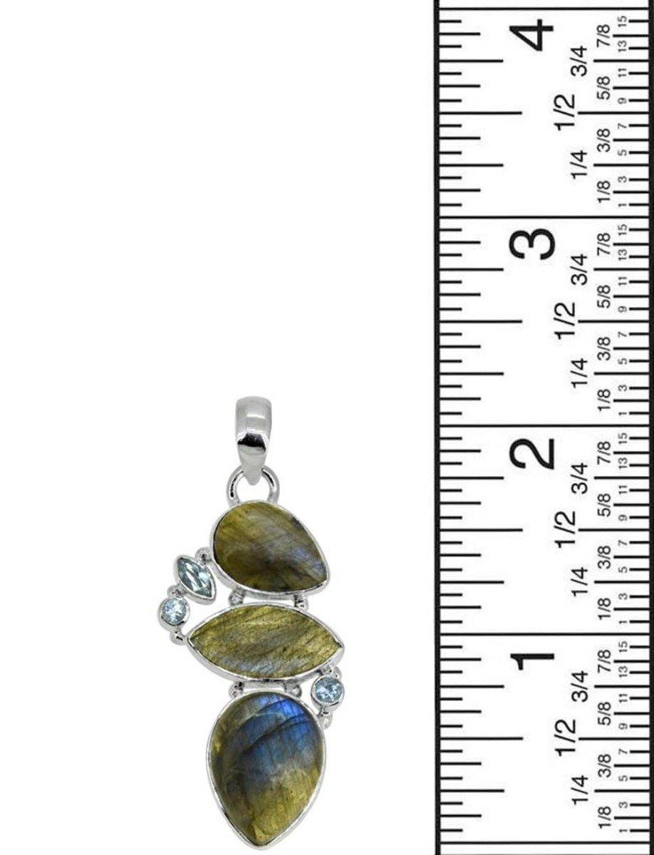 2.09" Labradorite Blue Topaz Long Chain Gemstone Pendant - YoTreasure