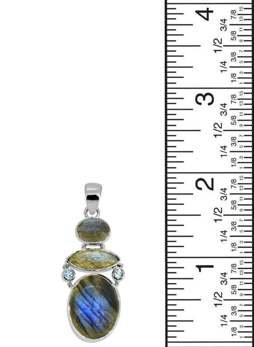 1.93" Labradorite Blue Topaz Long Chain Gemstone Pendant - YoTreasure