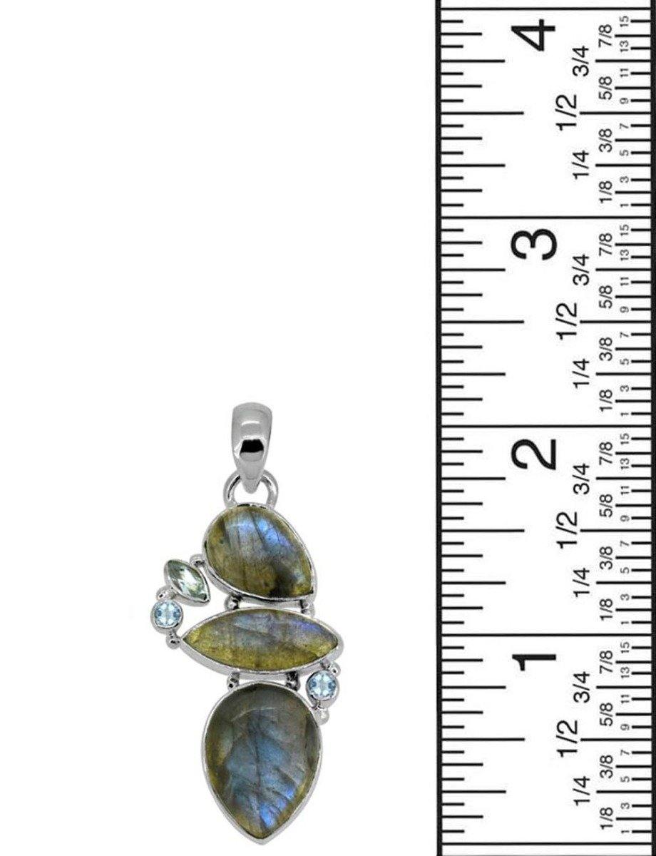 2.09" Labradorite Blue Topaz Long Chain Gemstone pendant - YoTreasure
