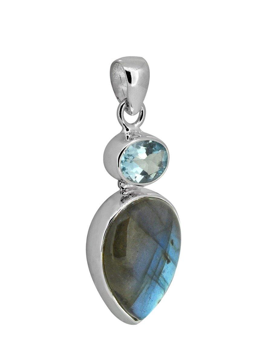 1.61" Labradorite Blue Topaz Solid 925 Sterling Silver Chain Pendant Jewelry - YoTreasure