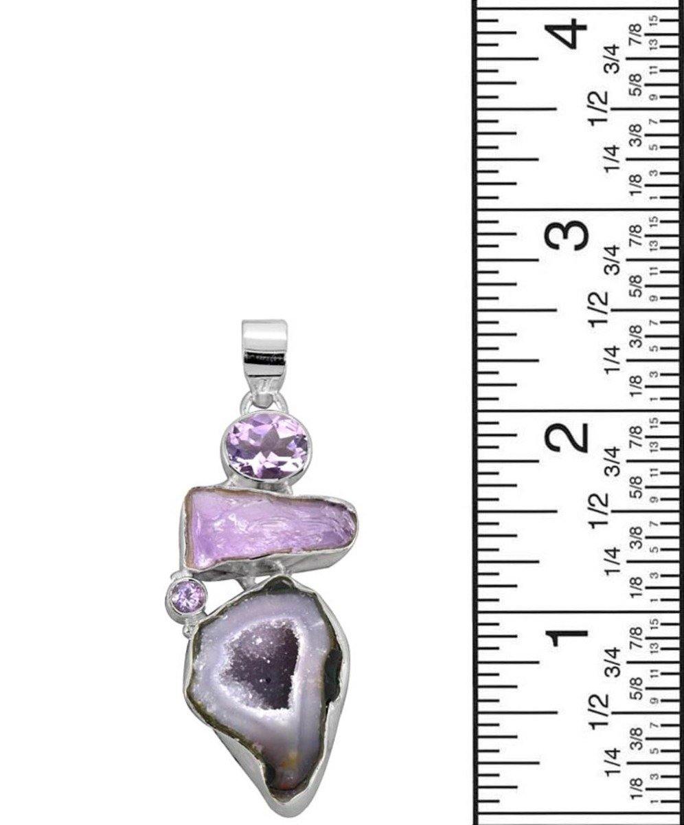 Coconut Druzy Quartz Amethyst Rough kunzite Solid 925 Sterling Silver Long Chain Pendant - YoTreasure